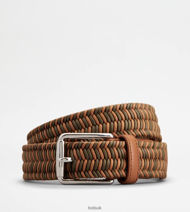 Tod's Men Belt in Fabric and Leather 602L84939 Brown/Green