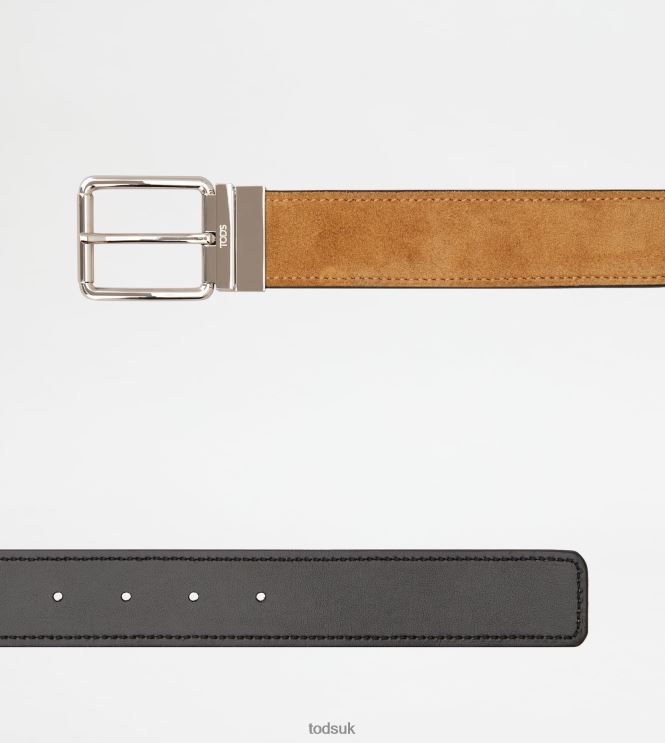 Tod's Men Reversible Belt in Leather 602L84956 Beige/Black