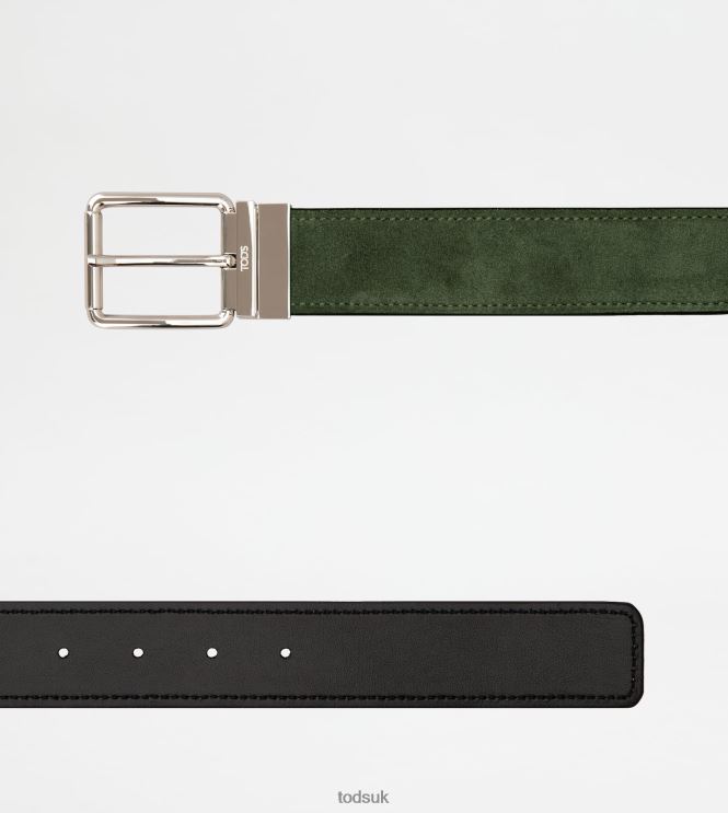 Tod's Men Reversible Belt in Leather 602L84959 Green/Brown