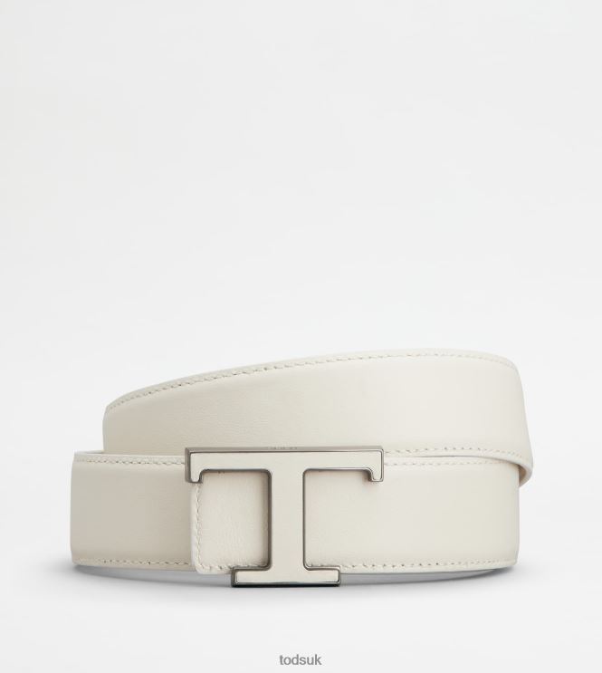 Tod's Men T Timeless Belt in Leather 602L84924 White