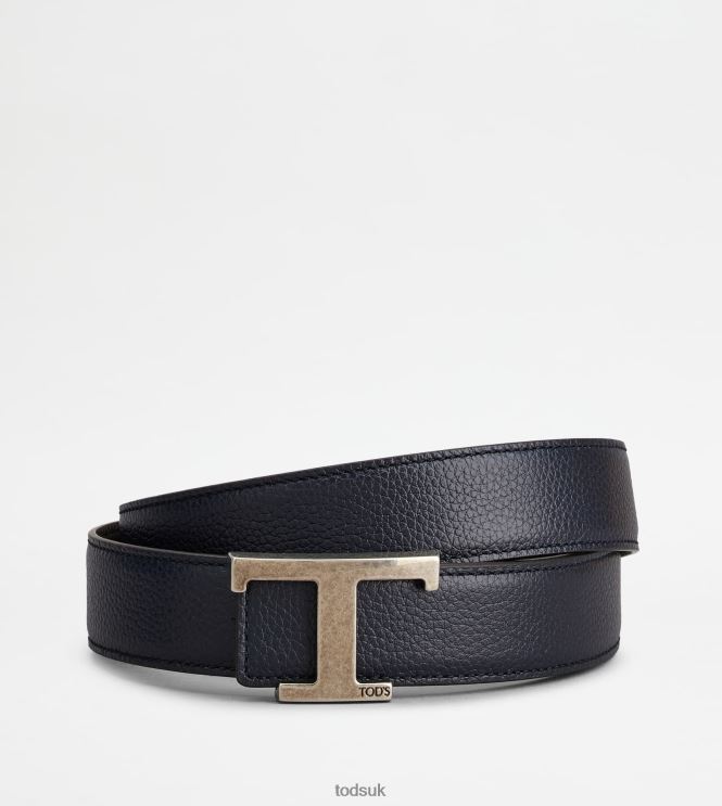 Tod's Men T Timeless Reversible Belt in Leather 602L84928 Blue
