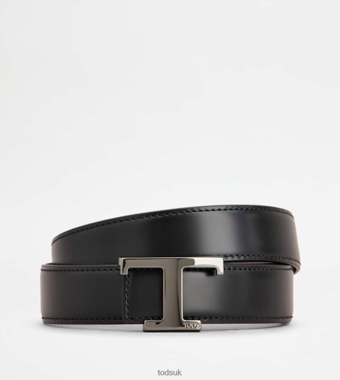 Tod's Men T Timeless Reversible Belt in Leather 602L84929 Black/Burgundy