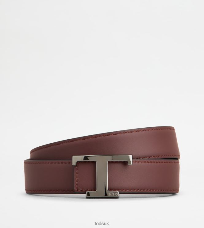 Tod's Men T Timeless Reversible Belt in Leather 602L84929 Black/Burgundy