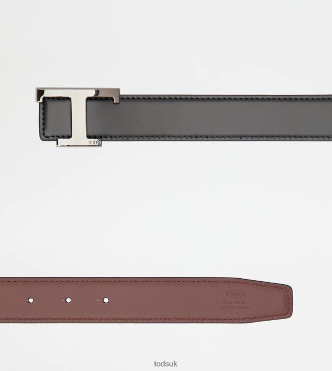 Tod's Men T Timeless Reversible Belt in Leather 602L84929 Black/Burgundy