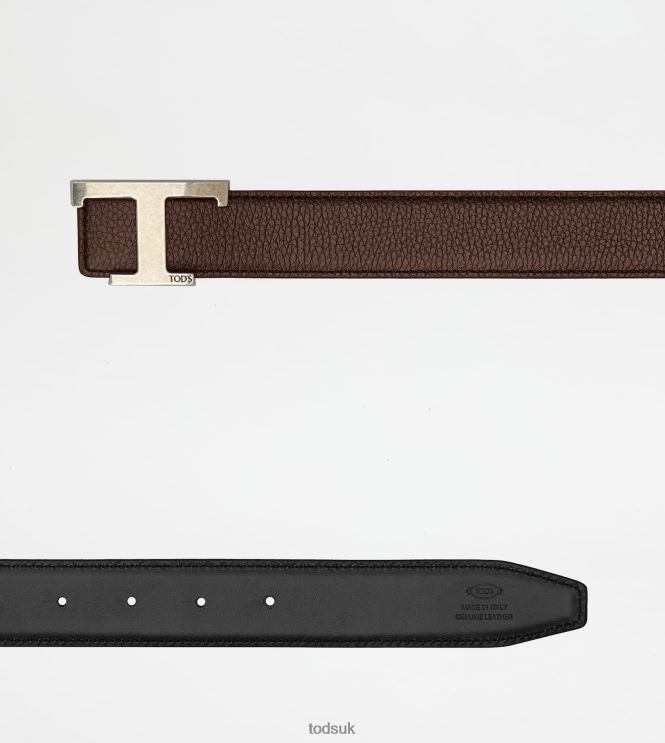 Tod's Men T Timeless Reversible Belt in Leather 602L84930 Brown