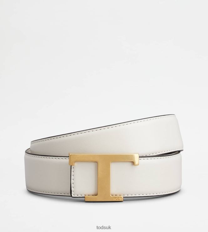 Tod's Men T Timeless Reversible Belt in Leather 602L84973 White