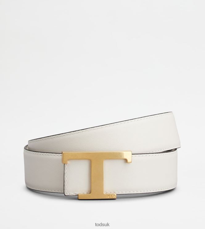 Tod's Men T Timeless Reversible Belt in Leather 602L84973 White
