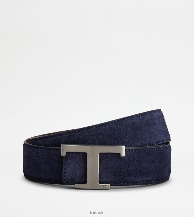 Tod's Men T Timeless Reversible Belt in Suede 602L84931 Blue/Brown