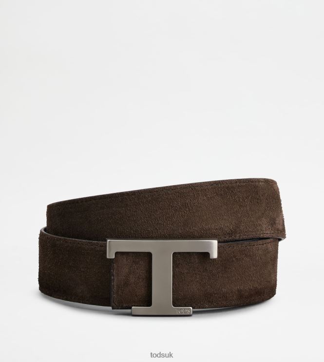 Tod's Men T Timeless Reversible Belt in Suede 602L84931 Blue/Brown