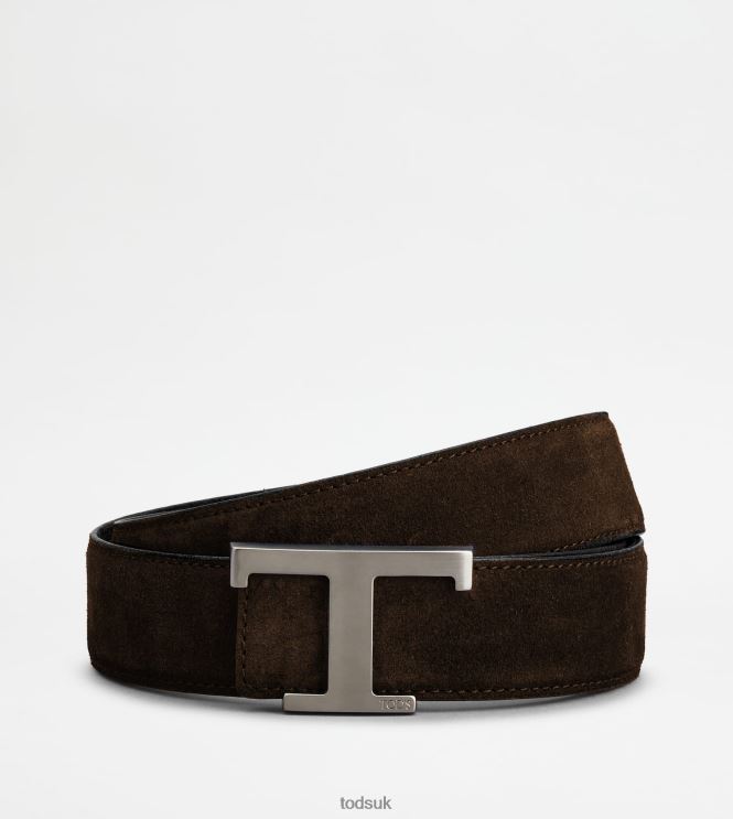 Tod's Men T Timeless Reversible Belt in Suede 602L84932 Brown/Black