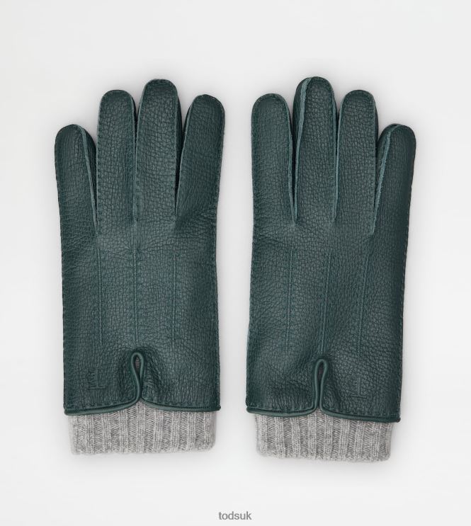 Tod's Men Gloves in Leather and Cashmere 602L841086 Green
