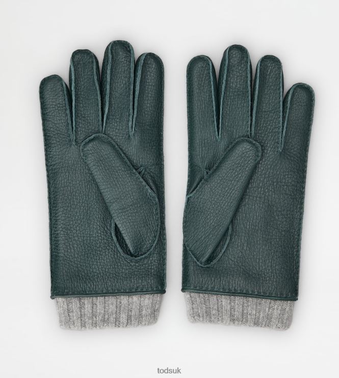 Tod's Men Gloves in Leather and Cashmere 602L841086 Green