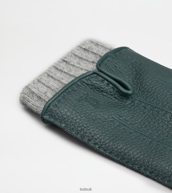 Tod's Men Gloves in Leather and Cashmere 602L841086 Green