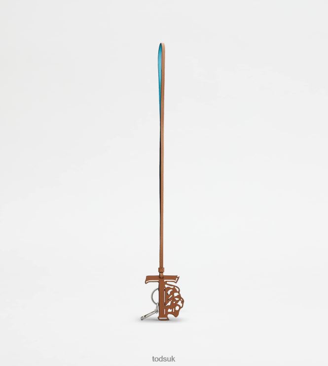 Tod's Men Key Holder in Leather 602L841042 Brown/Light Blue