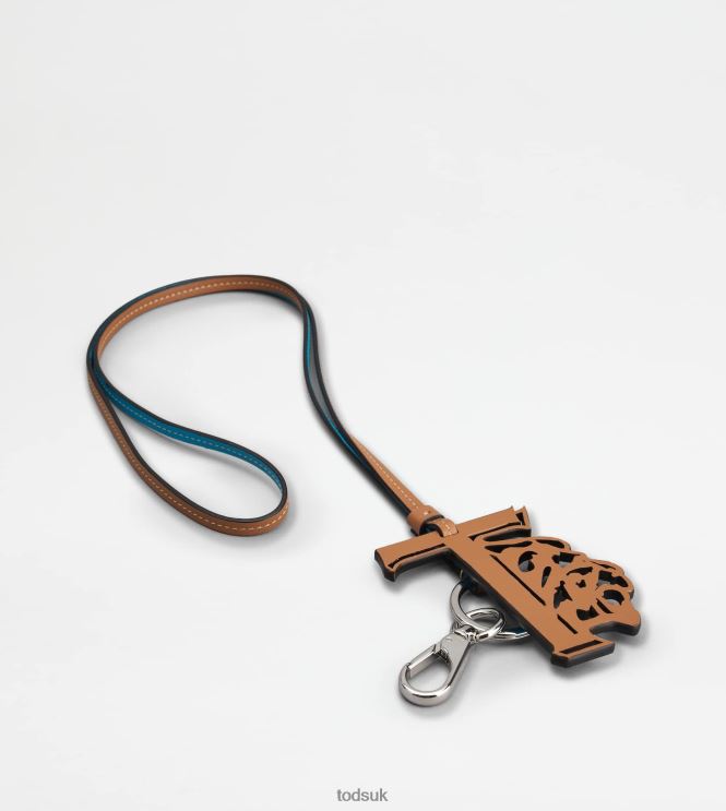 Tod's Men Key Holder in Leather 602L841042 Brown/Light Blue