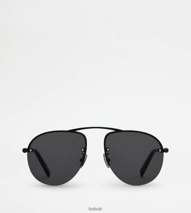 Tod's Men Pilot Sunglasses with Temple in Leather 602L841081 Black