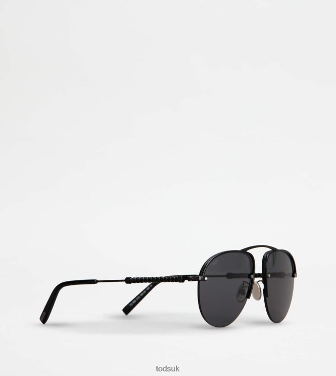 Tod's Men Pilot Sunglasses with Temple in Leather 602L841081 Black