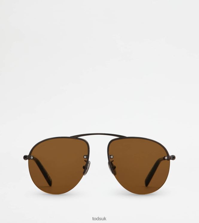 Tod's Men Pilot Sunglasses with Temple in Leather 602L841082 Grey