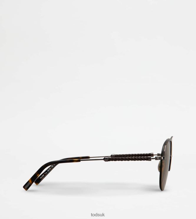 Tod's Men Pilot Sunglasses with Temple in Leather 602L841082 Grey