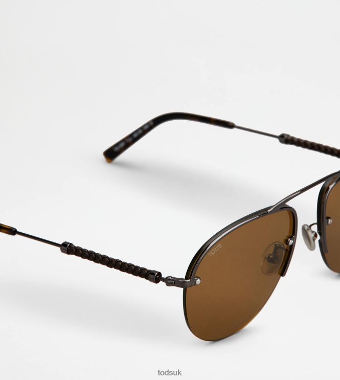 Tod's Men Pilot Sunglasses with Temple in Leather 602L841082 Grey