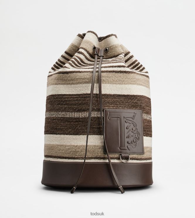 Tod's Men Bag in Fabric and Leather Medium 602L84985 Brown/Beige/Off White