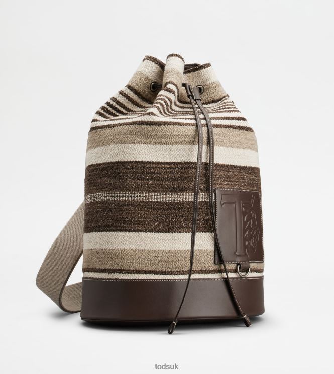 Tod's Men Bag in Fabric and Leather Medium 602L84985 Brown/Beige/Off White