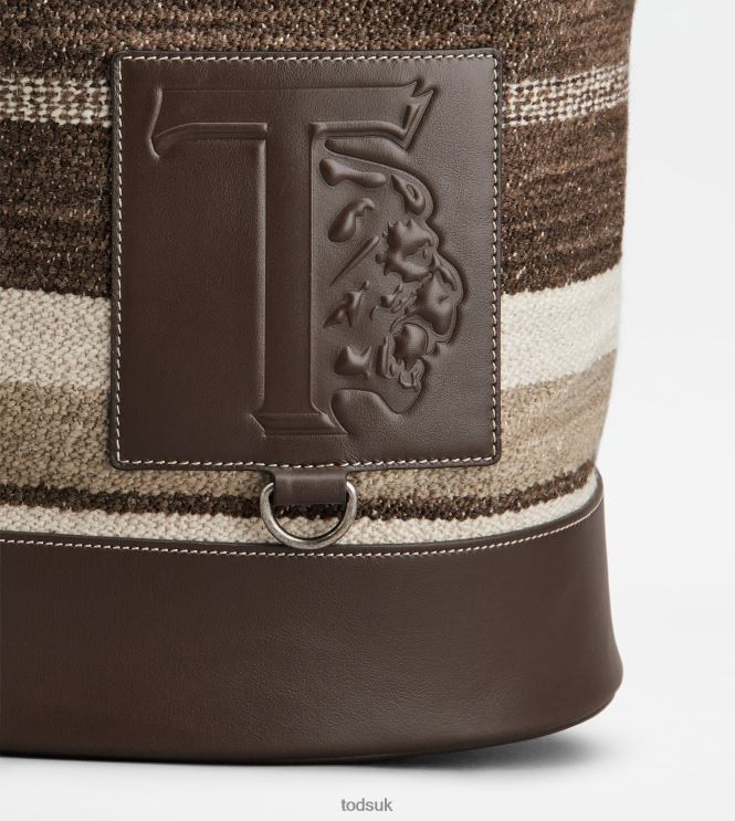 Tod's Men Bag in Fabric and Leather Medium 602L84985 Brown/Beige/Off White