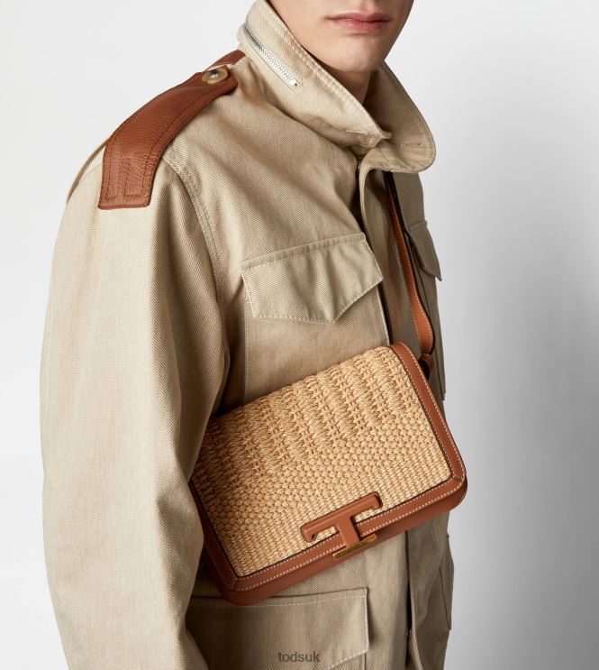 Tod's Men T Timeless Belt Bag in Cord and Leather Mini 602L84982 Beige/Brown