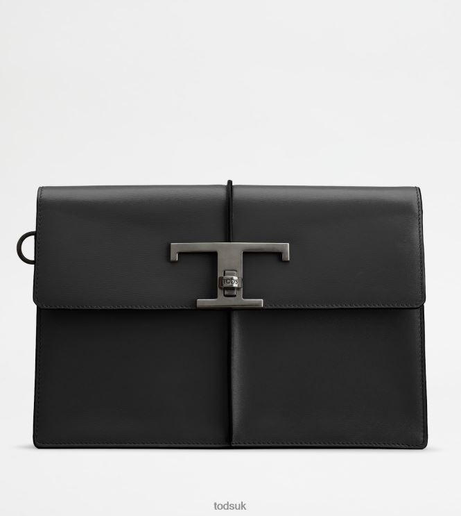 Tod's Men T Timeless Clutch Bag in Leather 602L84997 Black