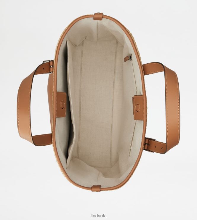 Tod's Men Shopping Bag in Cord and Leather Medium 602L841002 Beige/Brown