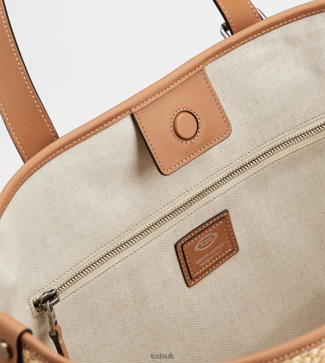 Tod's Men Shopping Bag in Cord and Leather Medium 602L841002 Beige/Brown