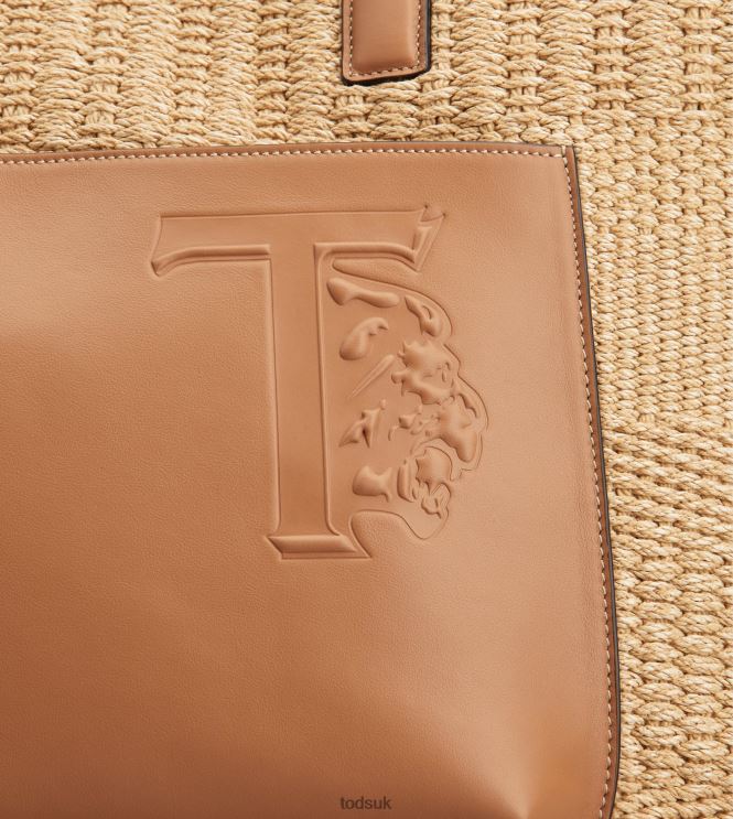 Tod's Men Shopping Bag in Cord and Leather Medium 602L841002 Beige/Brown