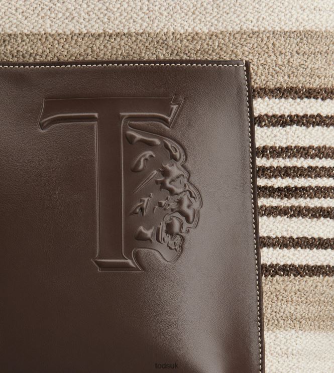 Tod's Men Shopping Bag in Fabric and Leather Medium 602L841000 Brown/Beige/Off White