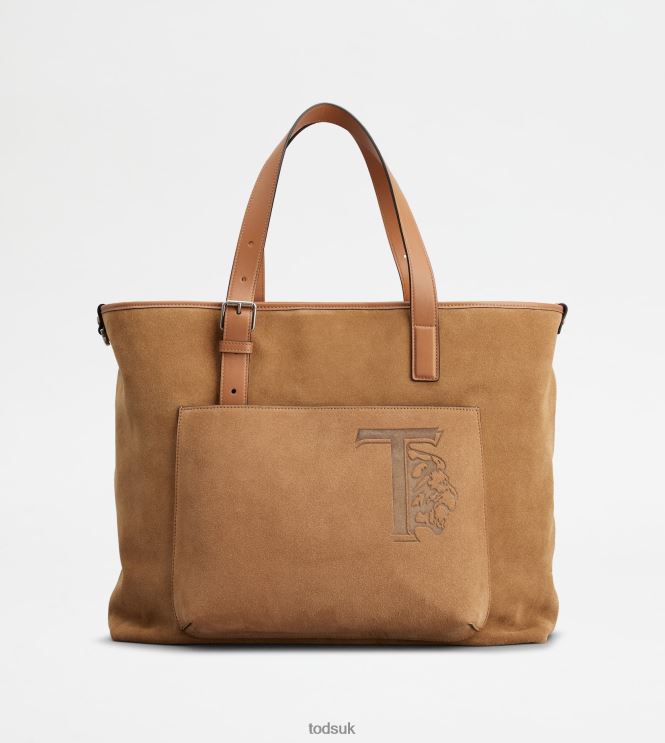 Tod's Men Shopping Bag in Suede Medium 602L841001 Brown