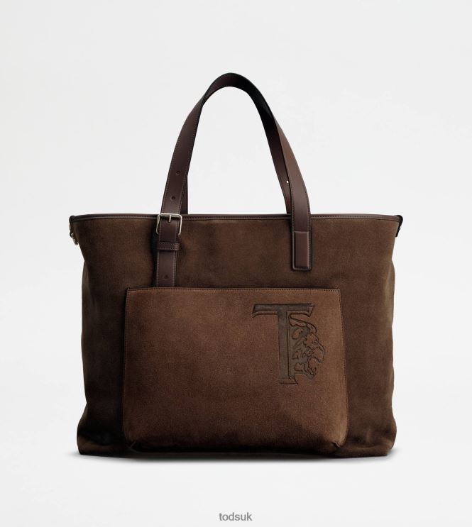 Tod's Men Shopping Bag in Suede Medium 602L841007 Brown