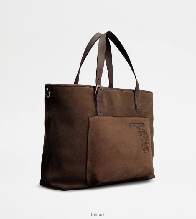 Tod's Men Shopping Bag in Suede Medium 602L841007 Brown