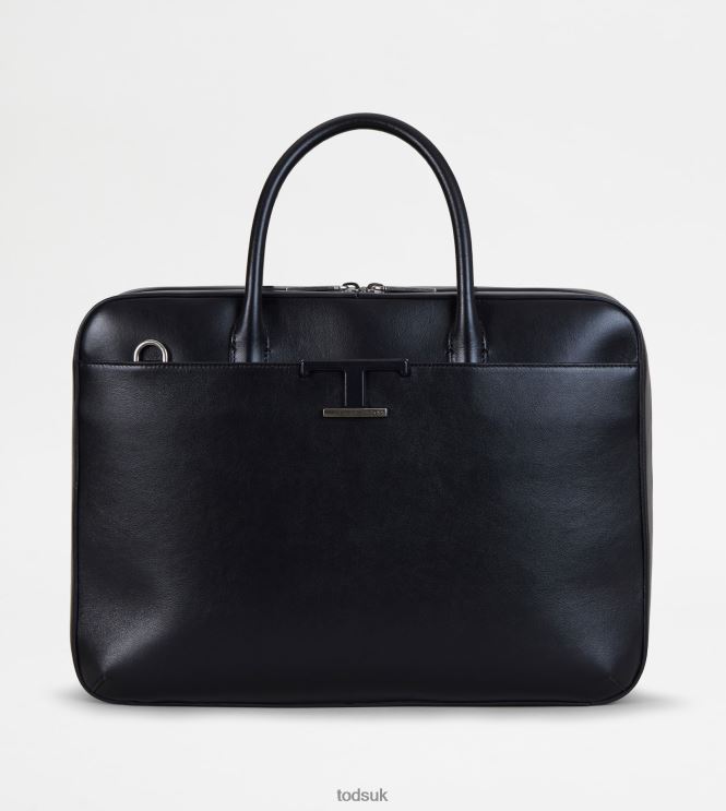 Tod's Men T Timeless Briefcase in Leather Medium 602L84995 Black