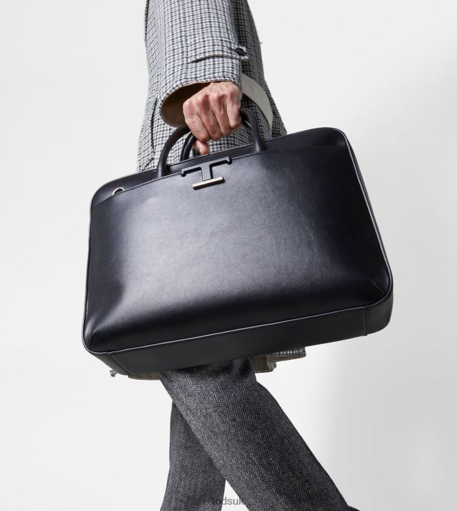 Tod's Men T Timeless Briefcase in Leather Medium 602L84995 Black