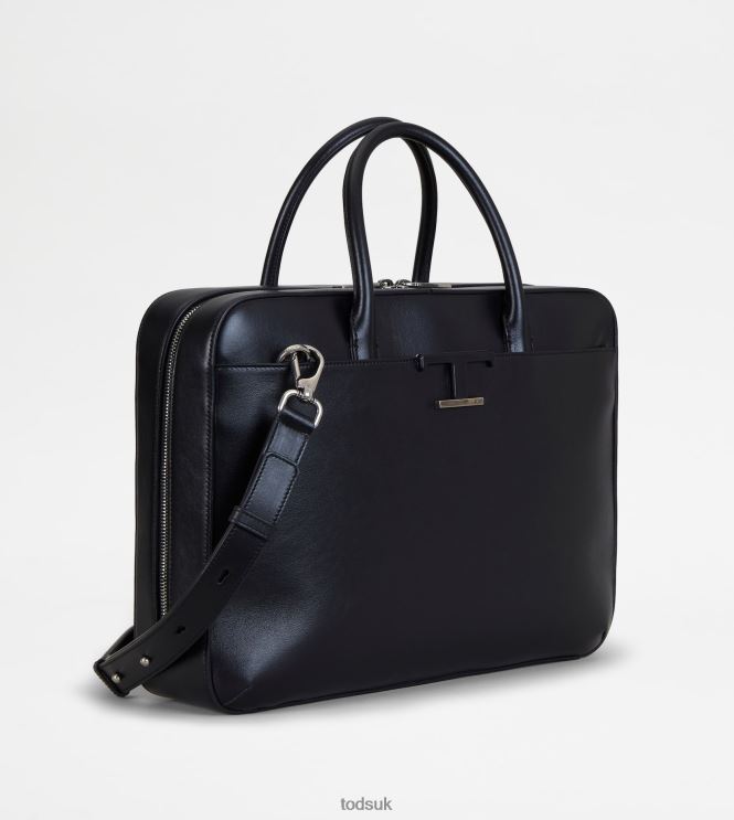 Tod's Men T Timeless Briefcase in Leather Medium 602L84995 Black