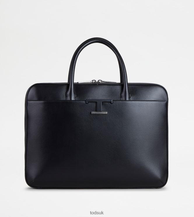 Tod's Men T Timeless Slim Briefcase in Leather Medium 602L84996 Black
