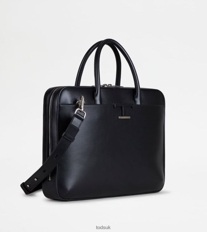 Tod's Men T Timeless Slim Briefcase in Leather Medium 602L84996 Black