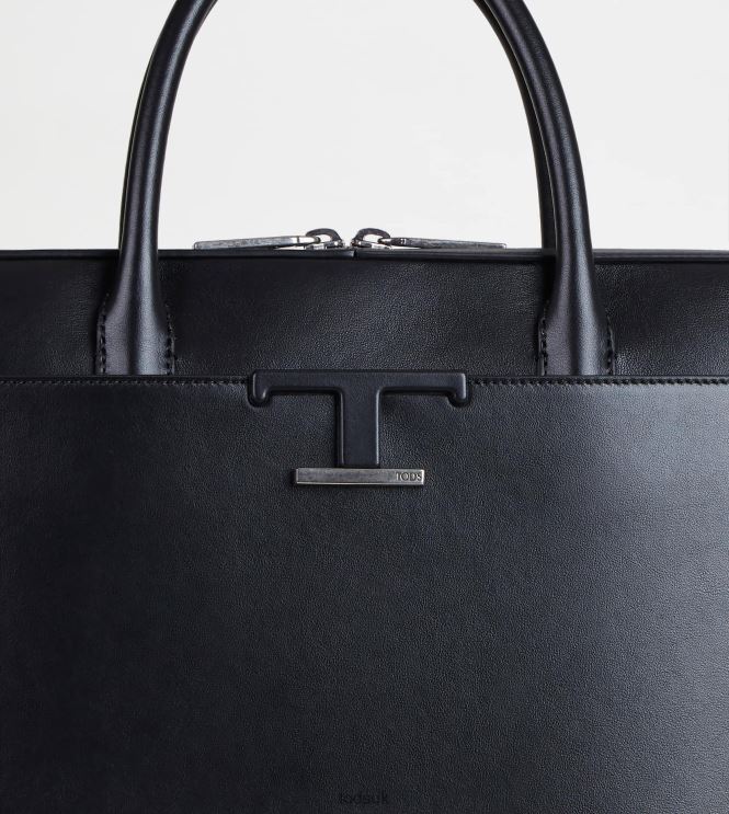 Tod's Men T Timeless Slim Briefcase in Leather Medium 602L84996 Black