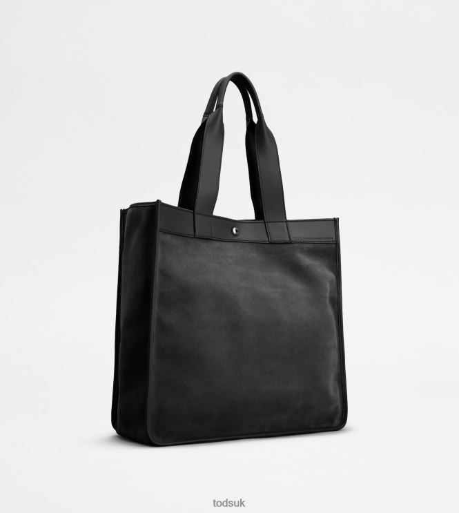 Tod's Men Tote Shopping Bag in Suede Medium 602L84993 Black