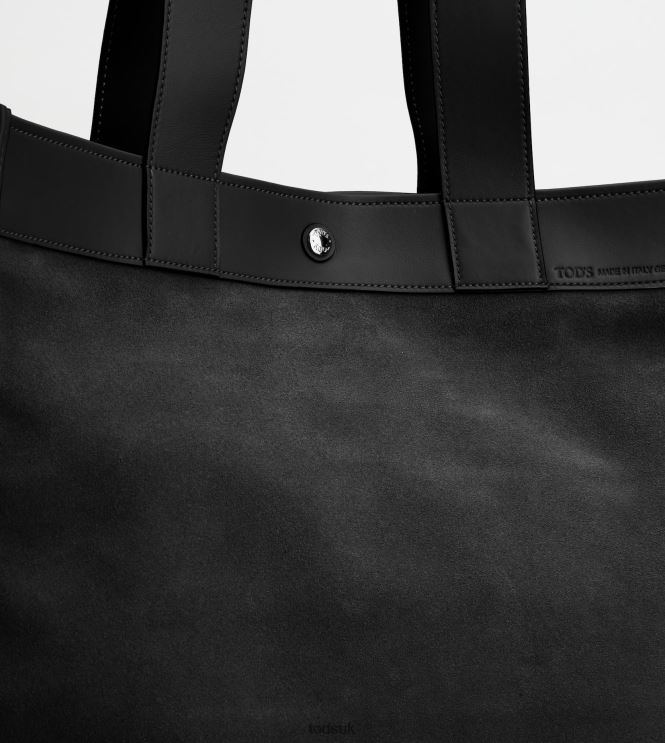 Tod's Men Tote Shopping Bag in Suede Medium 602L84993 Black