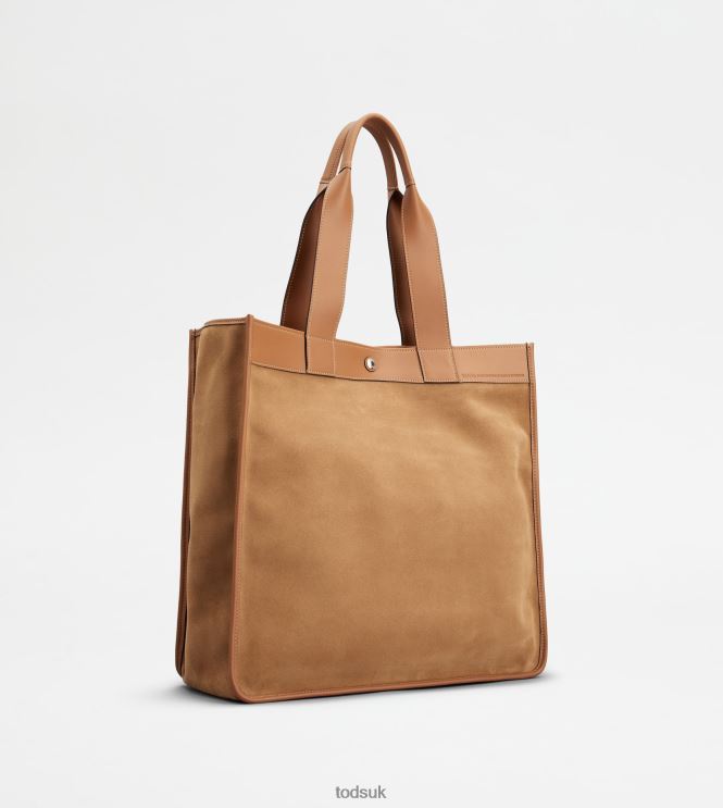 Tod's Men Tote Shopping Bag in Suede Medium 602L84994 Brown