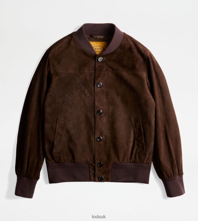 Tod's Men Bomber Jacket in Suede 602L841096 Brown