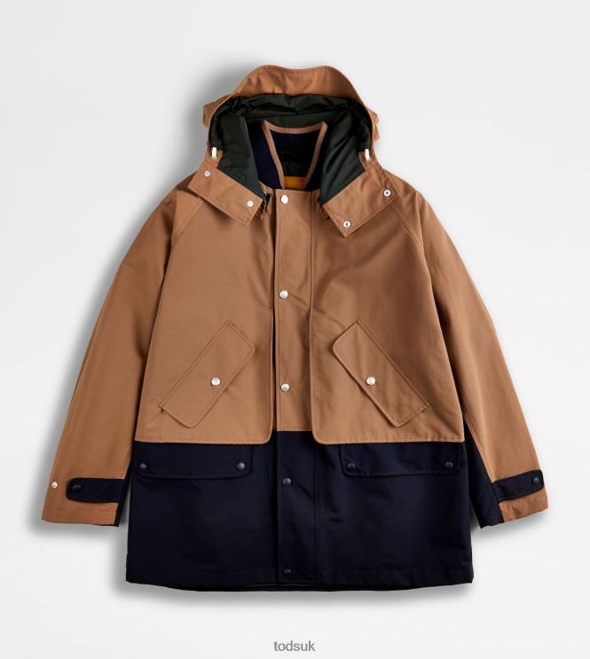 Tod's Men Color Block Parka 602L841098 Brown/Blue