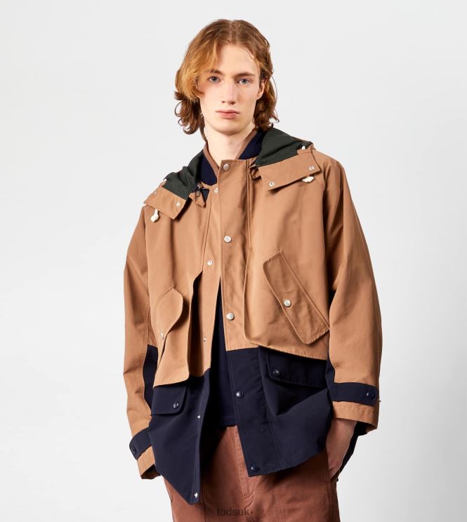 Tod's Men Color Block Parka 602L841098 Brown/Blue