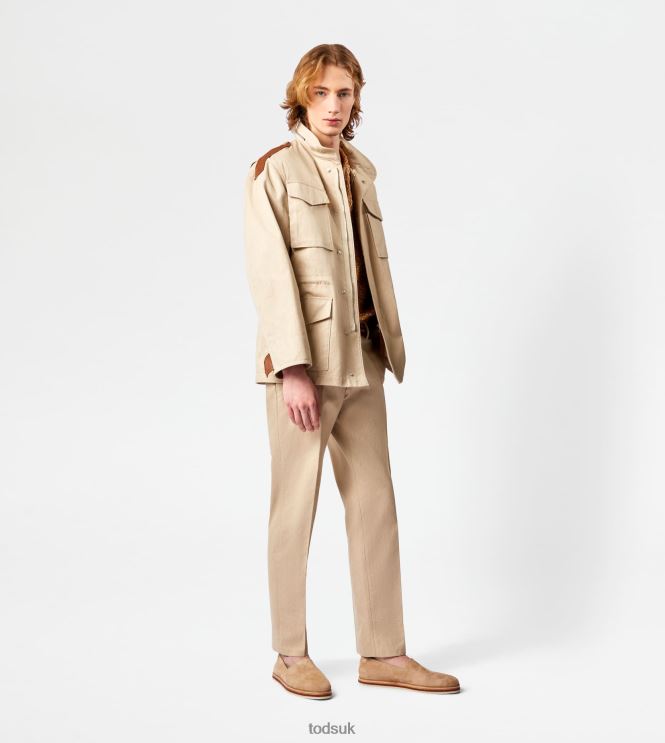 Tod's Men Field Jacket with Leather Inserts 602L841105 Beige