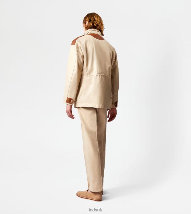 Tod's Men Field Jacket with Leather Inserts 602L841105 Beige